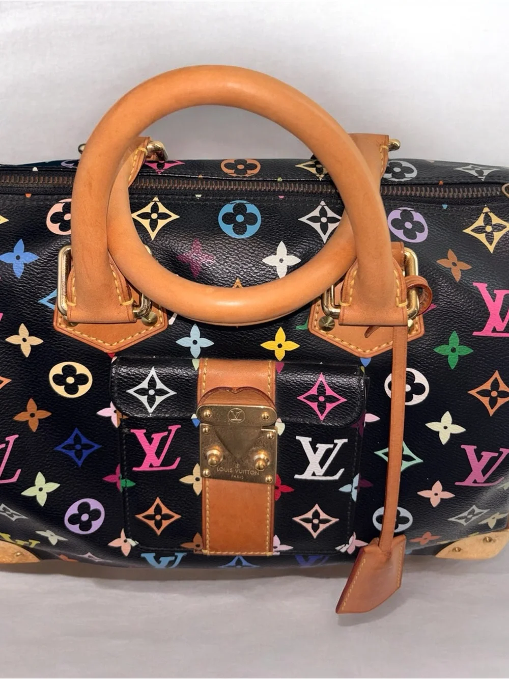 Louis Vuitton Black Monogram Multicolor Speedy 30 SLock Handbag Takashi Murakami